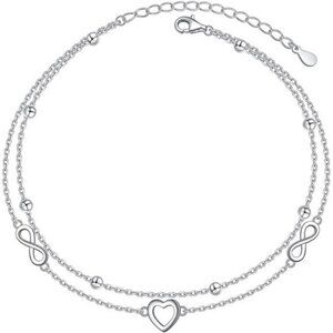 Sterling Silver Heart Infinity Anklet Adjustable Layered Beach Jewelry Women